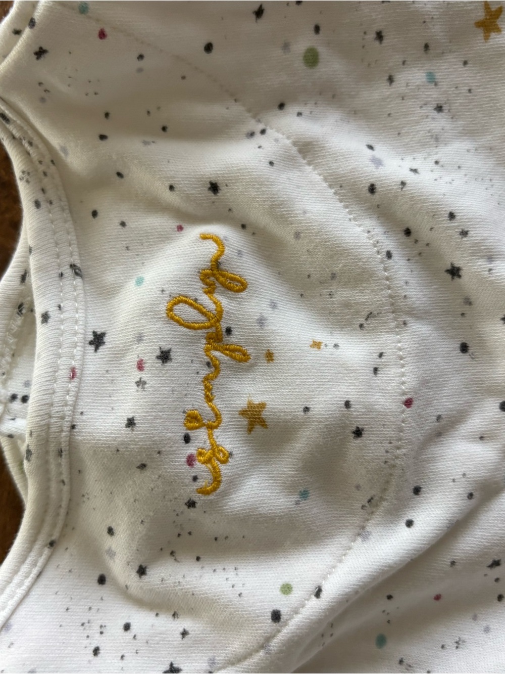 Baby Long-Sleeve Footed One-Piece in White with Star Print - Picture 5 of 5